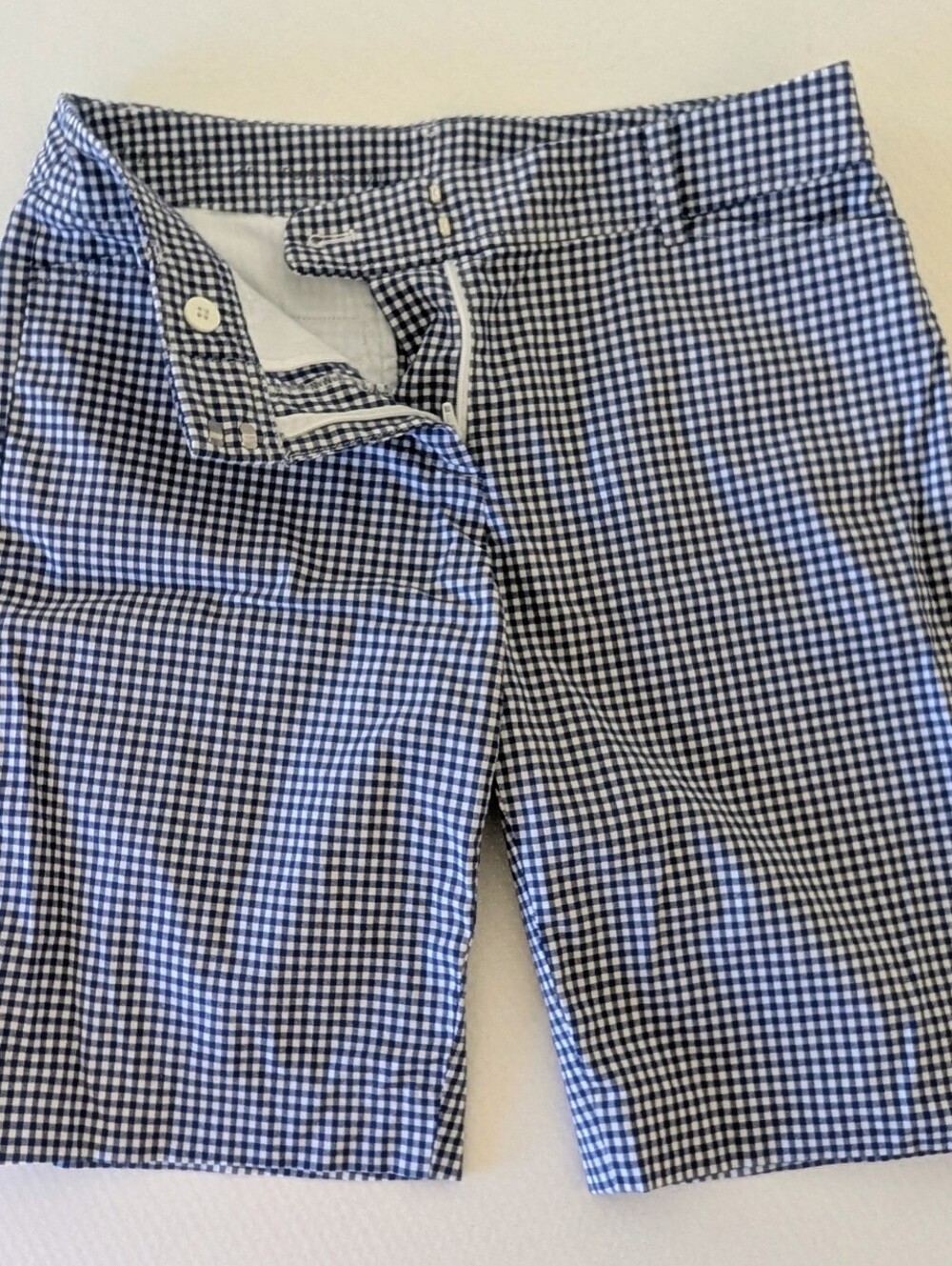 Talbots Perfect Shorts Women Blue White Gingham Check Bermuda Stretch 97% Cotton